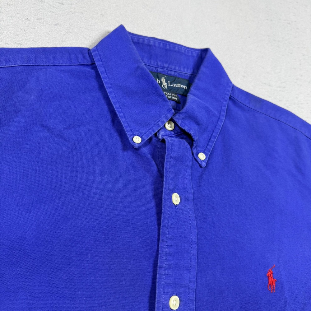 Polo Ralph Lauren Mens Custom Fit Blue Short Sleeve Button Down Shirt Pony Logo